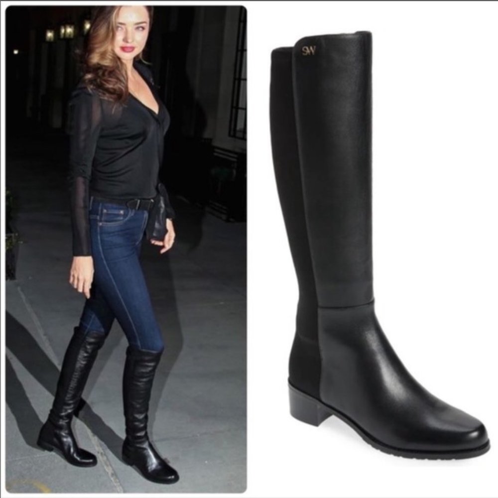 Stuart Weitzman Jayla Black Leather STRETCH 50/50 Knee High Boot 6.5 (P10)